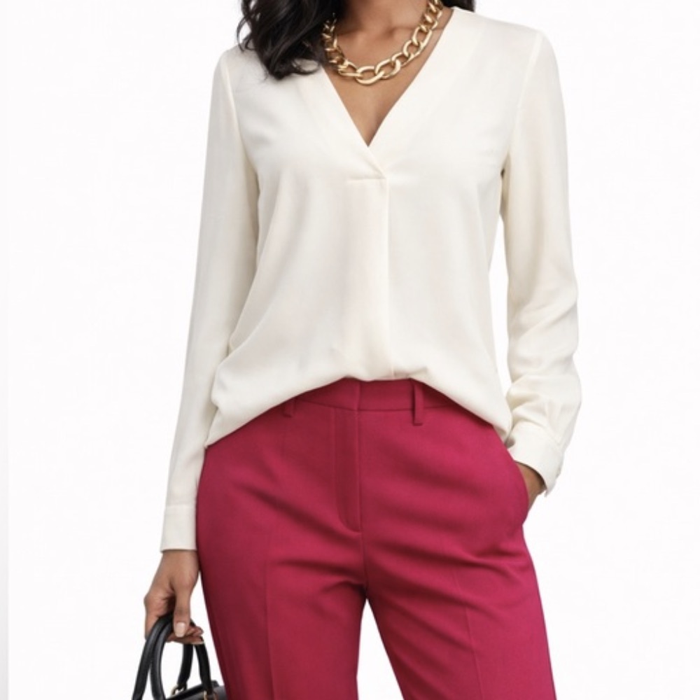 Women's V-Neck Long Sleeve Blouse in Cream